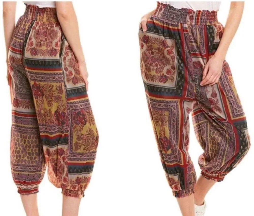 NEW NWT FREE PEOPLE Movement Sashay My Way BOHO BALLOON PRINT PANTS sz M